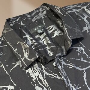 Alfani Men's Size XL Black Button Up Top W Platinum Color Accents NWOT